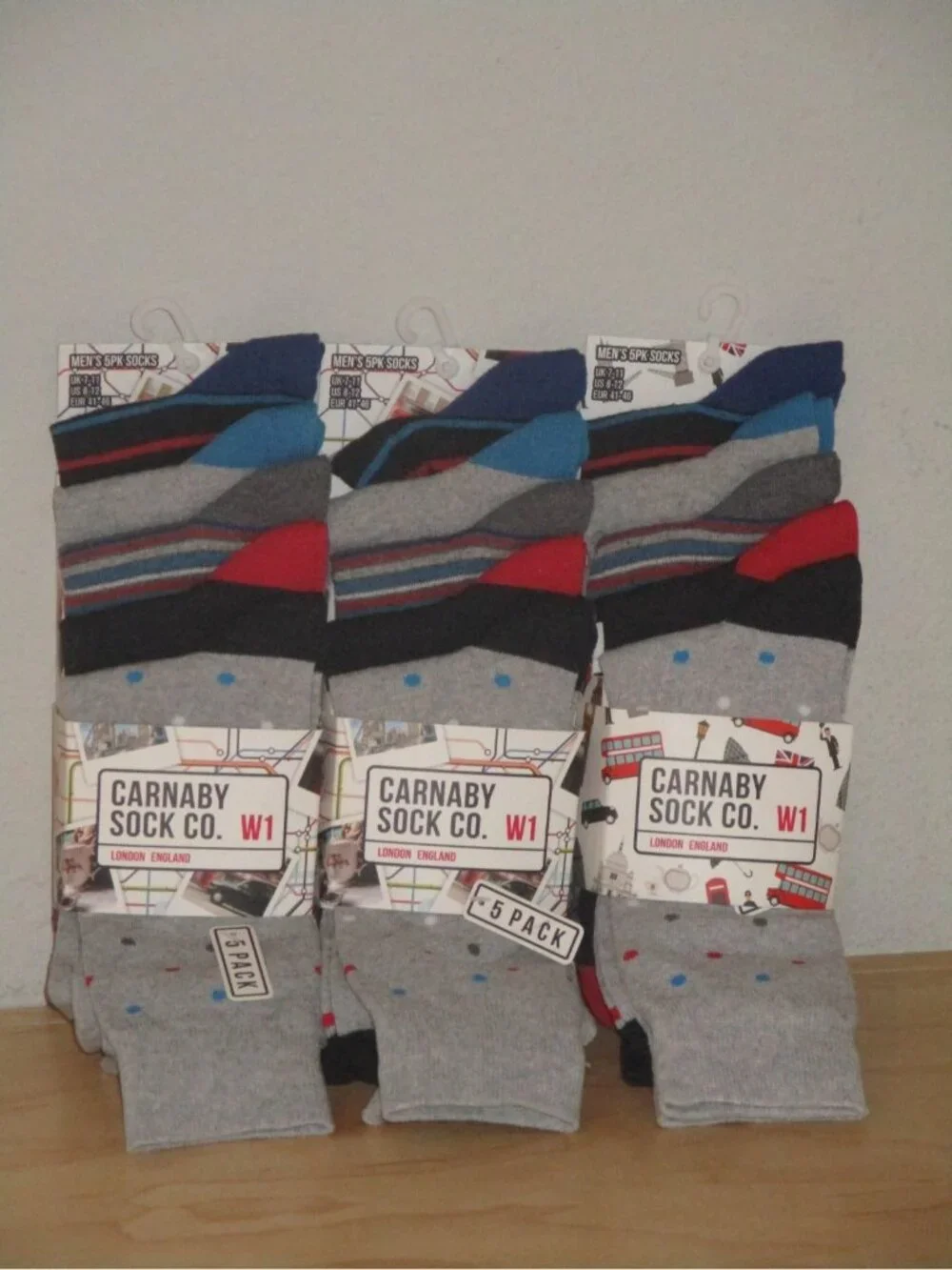 Carnaby Sock Co. W1 -5 Pair Men's Socks US 8-12 Multi Colored Stripes Dots Lot 3
